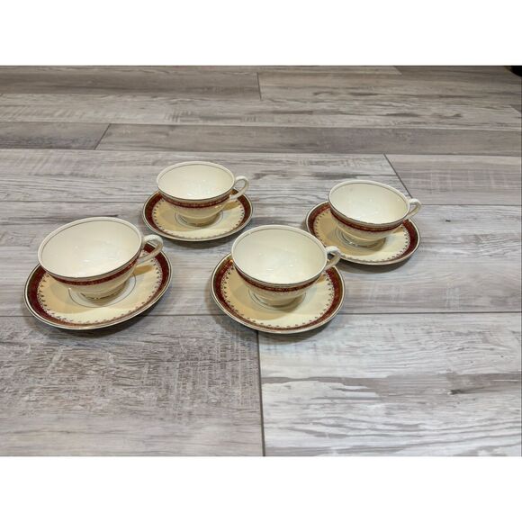 Homer Laughlin Georgian Eggshell Vintage Tea Cups and Saucers 8pc set - Picture 1 of 12